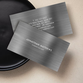 Modern Professionell Brushed Metallic Grått Black Visitkort