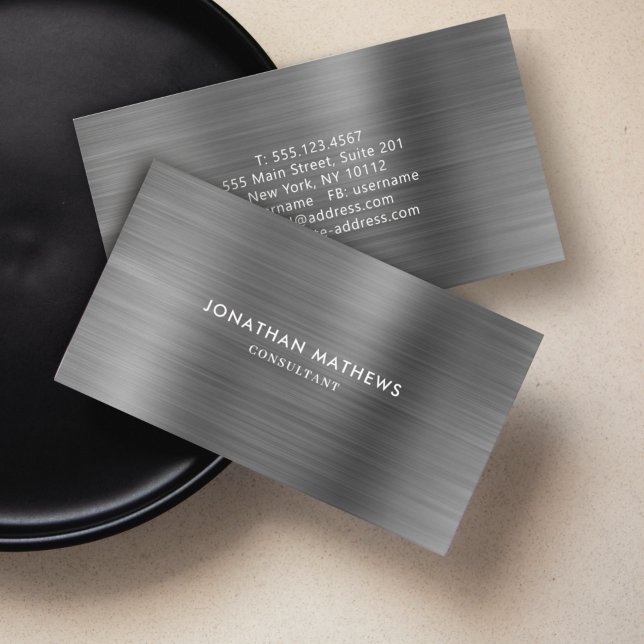 Modern Professionell Brushed Metallic Grått Black Visitkort (Skapare uppladdad)