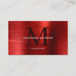 Modern Professionell Brushed Metallic Red Monogram Visitkort
