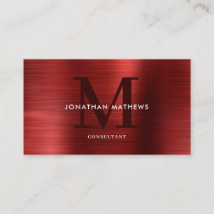 Modern Professionell Brushed Metallic Red Monogram Visitkort