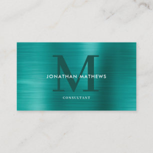 Modern Professionell Brushed Metallic Teal Monogra Visitkort