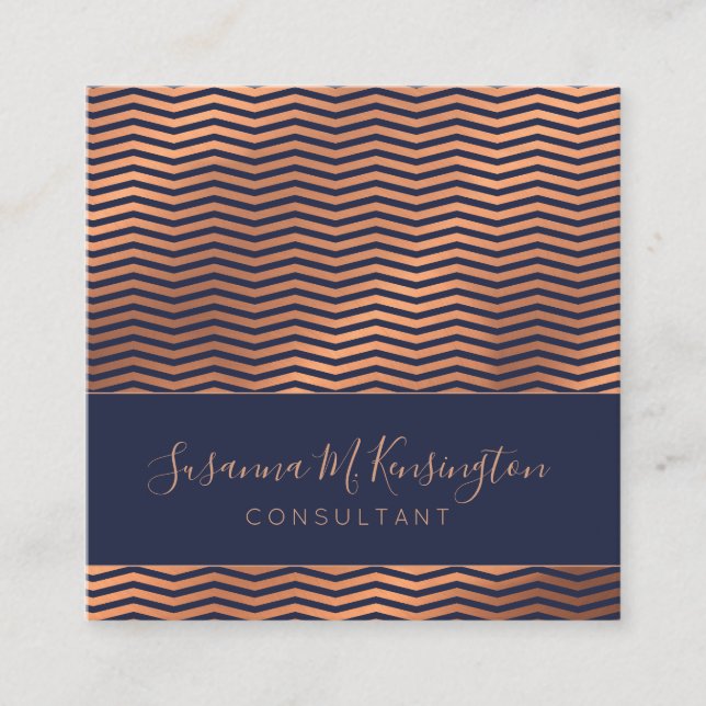 Modern Professionell Copper Foil Navy Blue Chevron Fyrkantigt Visitkort (Framsida)
