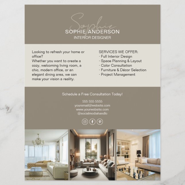 Modern professionell designer taupe kampanj reklamblad (Framsidan)