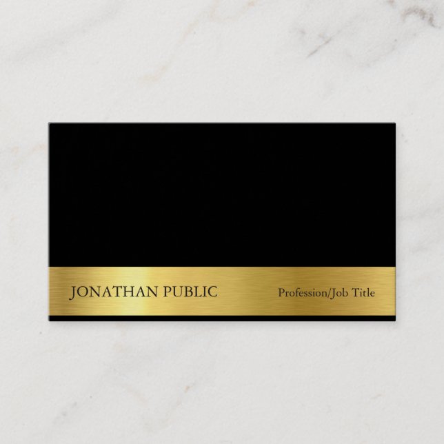 Modern Professionell Elegant Black Guld Plain Luxe Visitkort (Framsida)