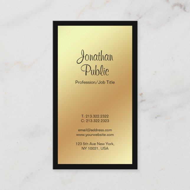 Modern Professionell Elegant Black Guld Plain Visitkort (Framsida)