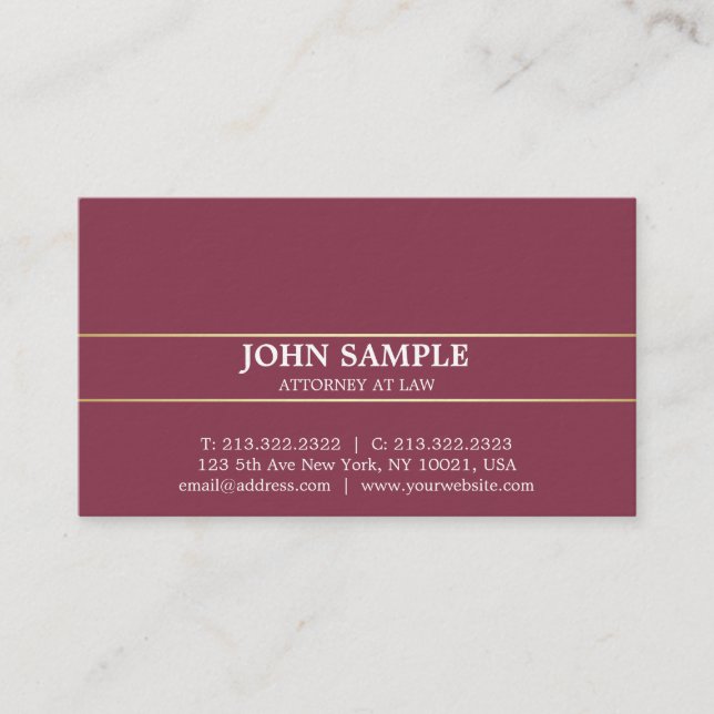 Modern Professionell Elegant Bordeaux Attorney Visitkort (Framsida)
