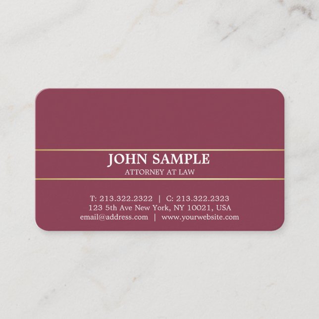 Modern Professionell Elegant Bordeaux Lawyer Visitkort (Framsida)
