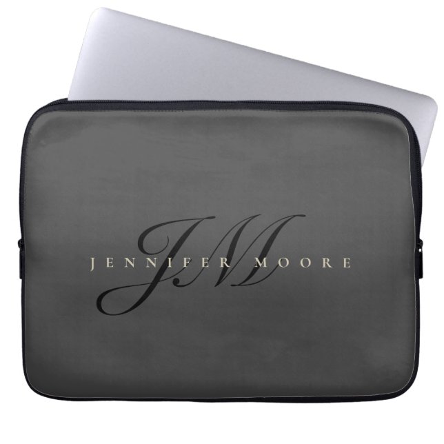 Modern Professionell Elegant Guld och Grått Monogr Laptop Fodral (Framsidan)