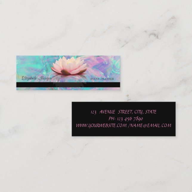 Modern Professionell Elegant Opal, Randig Lotus Mini Visitkort (Fram/baksida)
