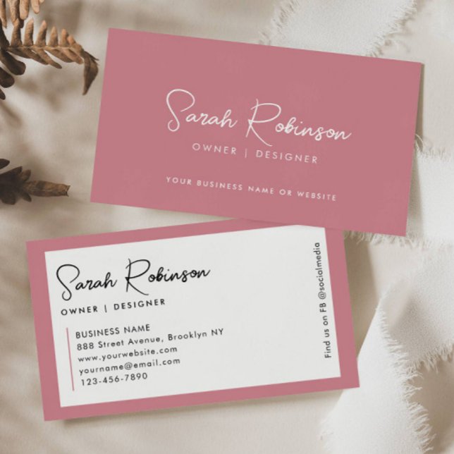 Modern Professionell Elegant  Rosa Script Namn Visitkort (Skapare uppladdad)