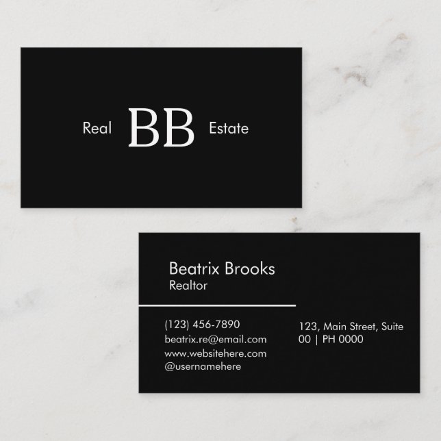 Modern Professionell, elegant, svart, vit Visitkort (Fram/baksida)