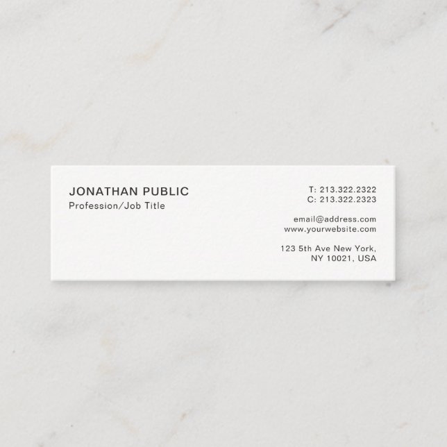 Modern Professionell Elegant Vit enkel, enkel, enk Mini Visitkort (Framsida)