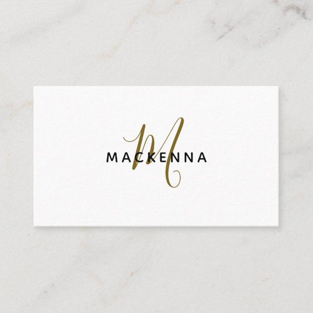 Modern Professionell Elegant White Guld Monogram Visitkort (Framsida)