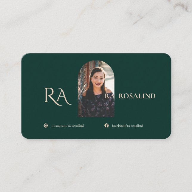 Modern Professionell Emerald Grönt Monogram Photo Visitkort (Framsida)