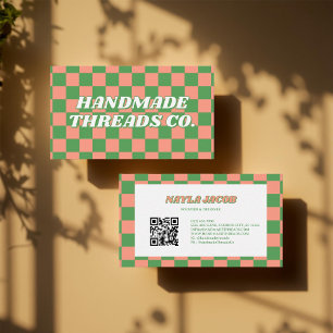 Modern Professionell för grönt Peach Checkerboard Visitkort
