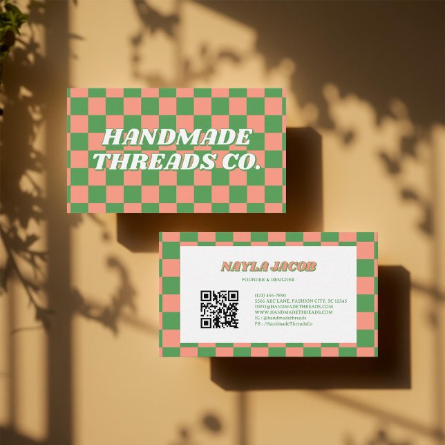 Modern Professionell för grönt Peach Checkerboard  Visitkort (Skapare uppladdad)