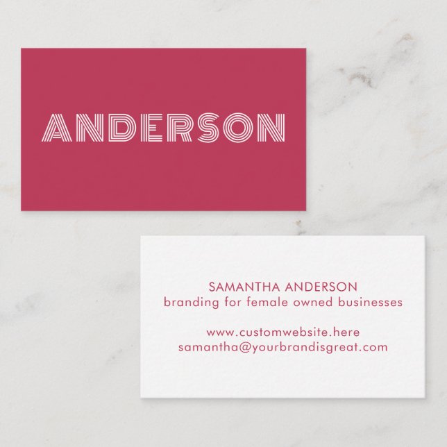 Modern Professionell för minimal Magenta, typograf Visitkort (Fram/baksida)