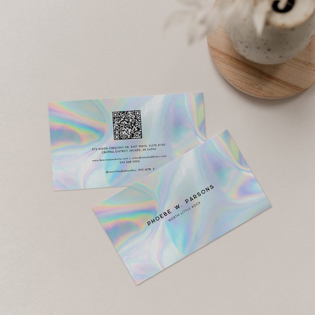 Modern Professionell för minimalistisk lyxverksamh Visitkort (Modern QR Code Holographic Business Card for Professionals)
