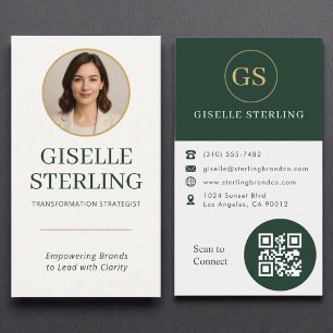 Modern professionell för Mörk grönt Guld-foto QR-k Visitkort