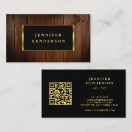 Modern professionell för svart guld-trä QR-kod Visitkort