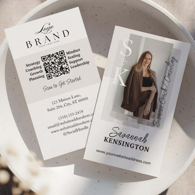Modern Professionell Foto Monogram & Logo QR-kod Visitkort (Modern Professional Photo Monogram & Logo QR Code Business Card)