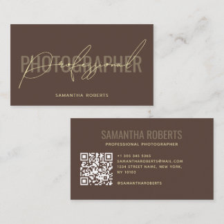 Modern professionell fotograf QR-kod brun Visitkort