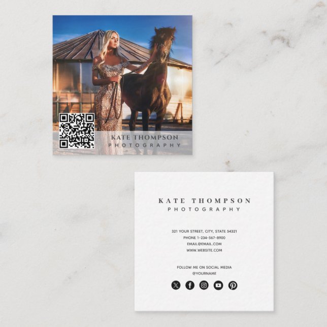 Modern Professionell Fotografier QR-kod Fyrkantigt Visitkort (Fram/baksida)