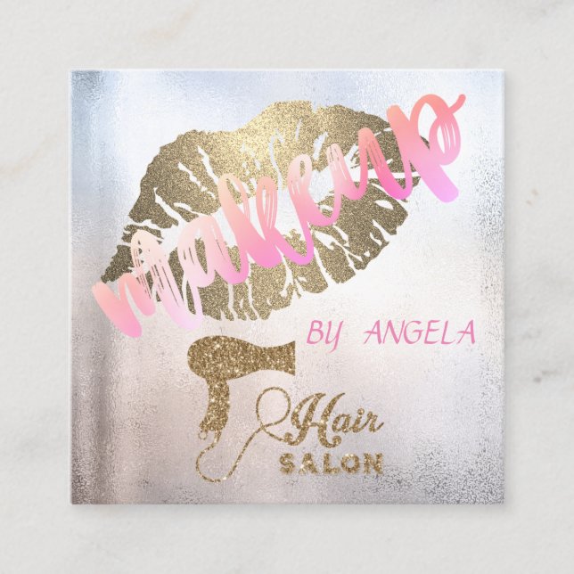 Modern Professionell Glitter Läppar, Hairdryer Fyrkantigt Visitkort (Framsida)