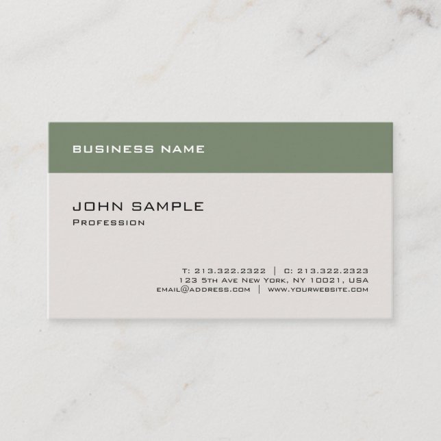 Modern Professionell Grönt Beige Elegant Plain Visitkort (Framsida)