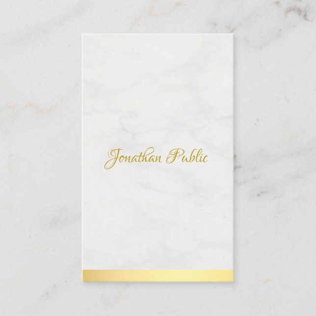 Modern Professionell Guld Marble Hand-skript Namn Visitkort (Framsida)