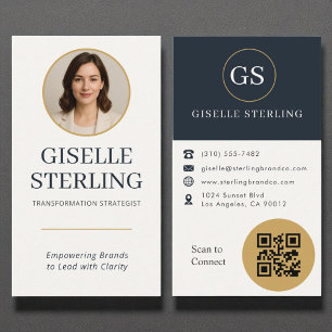 Modern professionell Guld & marin fotokopia QR-kod Visitkort