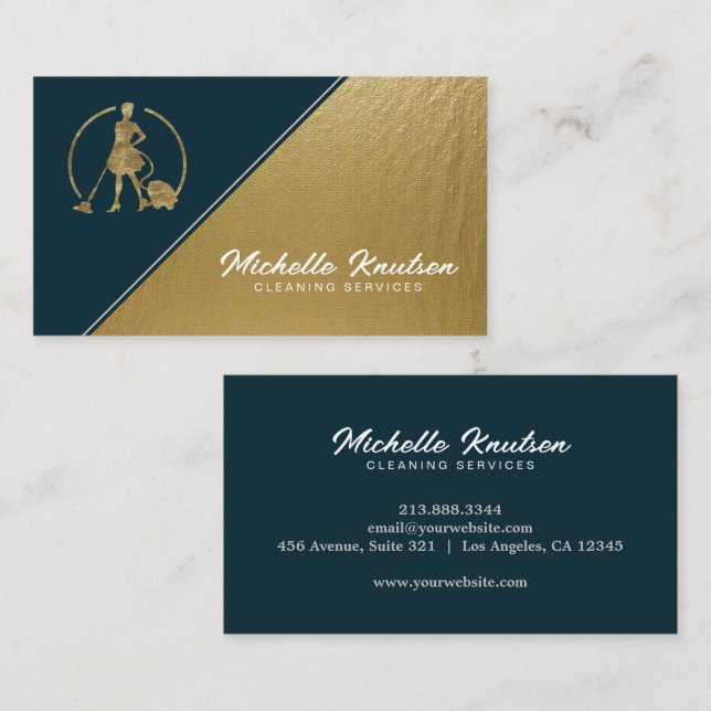 Modern Professionell House Städning Service Guld Visitkort (Fram/baksida)