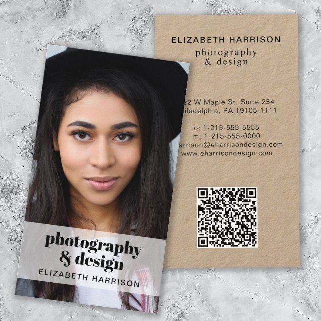 Modern Professionell Kraft Photo QR-kod Visitkort (Capture attention, make connections, and leave a lasting impression with our modern QR business card)