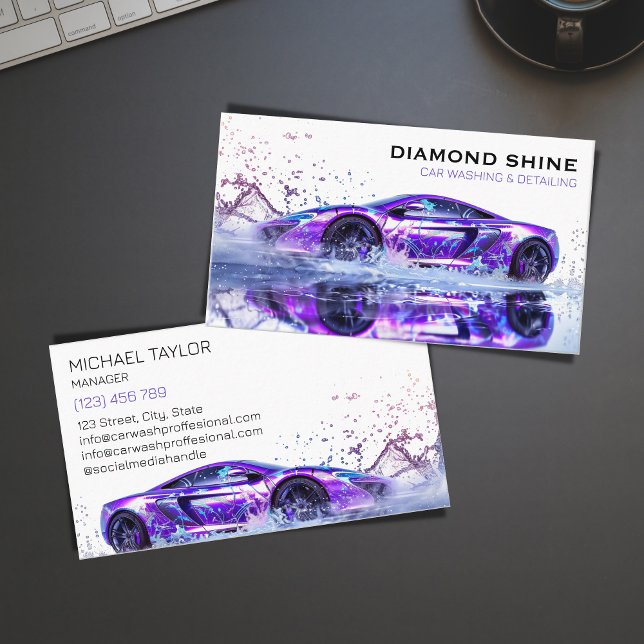 Modern Professionell - kundinformation Tvättar Stä Visitkort (modern sports car wash)