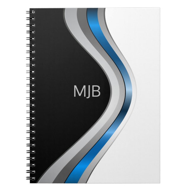 Modern professionell kurvmönster med monogram anteckningsbok (Framsidan)