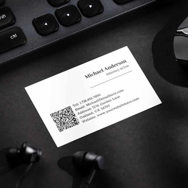 Modern Professionell Lawyer QR Code Black and Whit Visitkort (Make an impact with these professional business cards, showcasing your brand and credibility.)