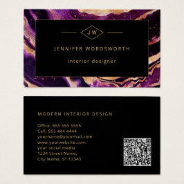 Modern Professionell Lila Black Abstrakt QR-kod Visitkort