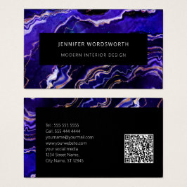 Modern Professionell Lila Black Geode QR-kod Visitkort