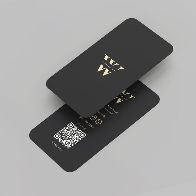 Modern Professionell Logotyp W Monogram Black Guld Visitkort (Modern Professional Logo W  Initial Monogram Black Gold Marketing Networking Business Card
)