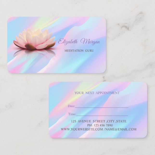 Modern Professionell Lotus HoloGraph Möte Tidsbeställning Kort (Fram/baksida)