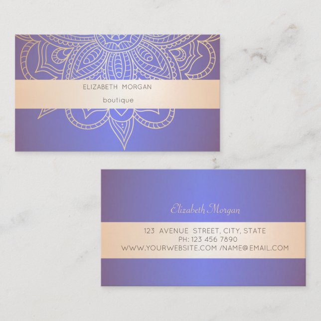 Modern professionell lysande violett, mandala visitkort (Fram/baksida)