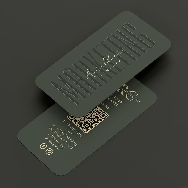 Modern Professionell Marknadsföring Mörk grönt QR  Visitkort (Modern Professional Marketing Dark Green QR Social Business Card
)