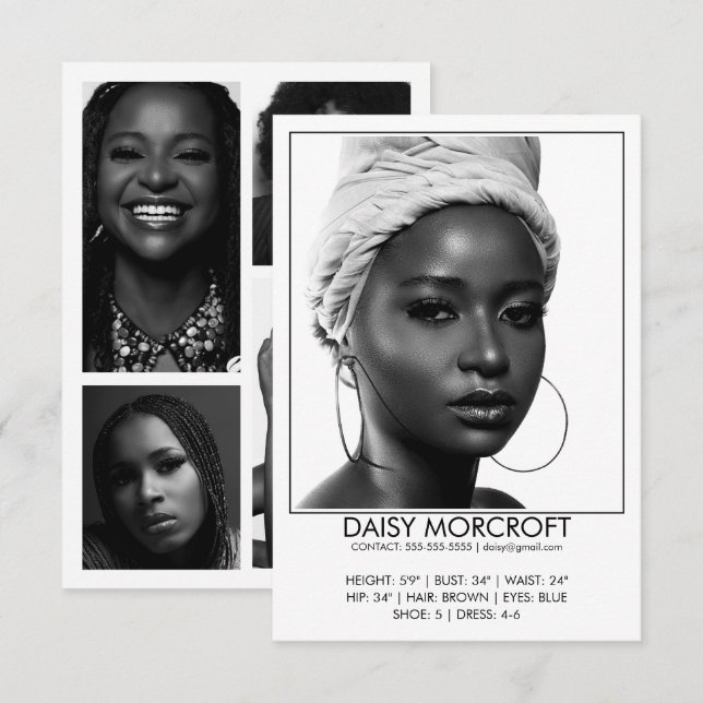 Modern Professionell Modell Actor Photo Comp Card Kort (Fram/baksida)