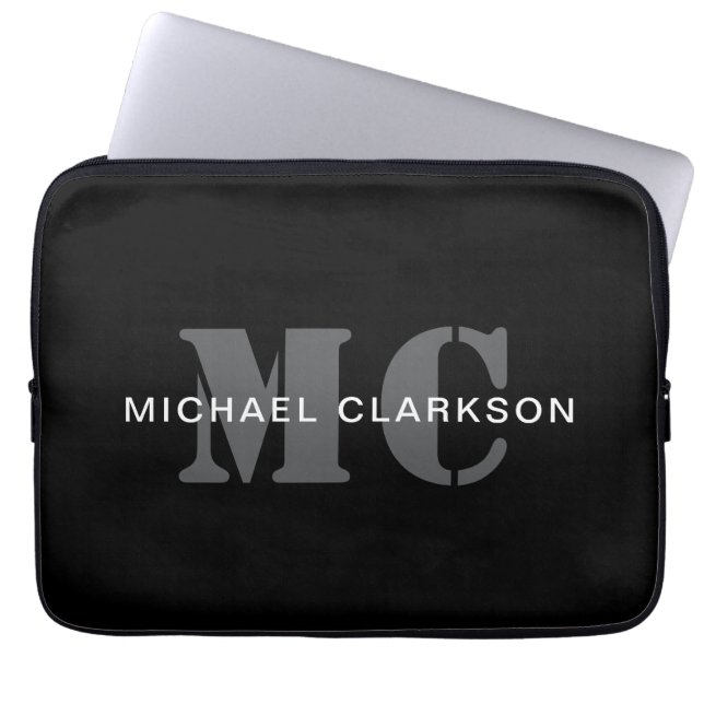 Modern Professionell Monogram Black & White Laptop Fodral (Framsidan)