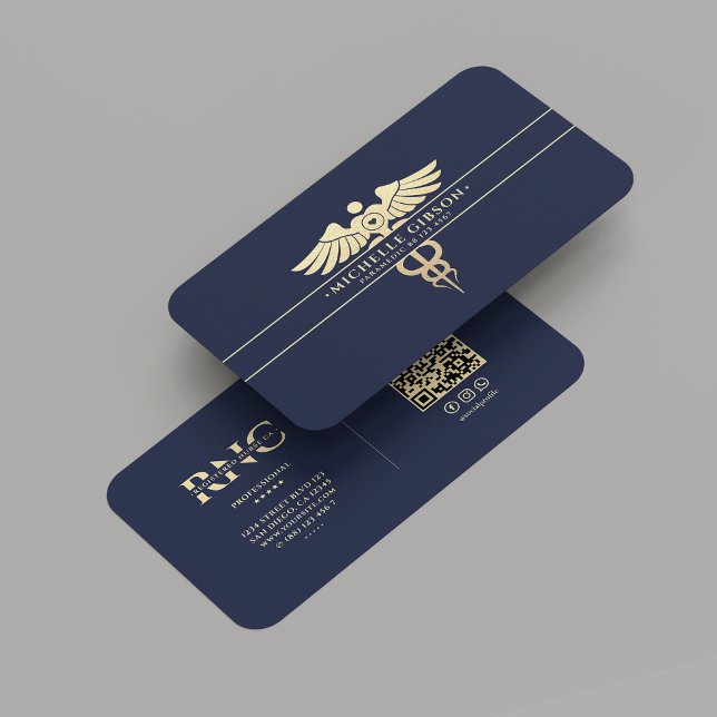 Modern Professionell Monogram Caduceus Blue Visitkort (Modern Medical Professional Monogram Caduceus Blue Business Card
)