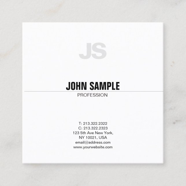 Modern Professionell Monogram Chic Sleek Plain Fyrkantigt Visitkort (Framsida)
