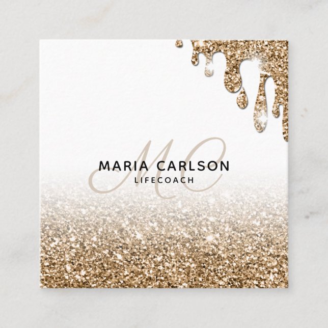Modern Professionell Monogram Glitter guld droppar Fyrkantigt Visitkort (Framsida)