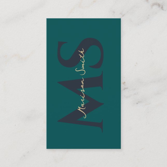 Modern Professionell Monogram Mörk Teal Elegant Bu Visitkort (Framsida)
