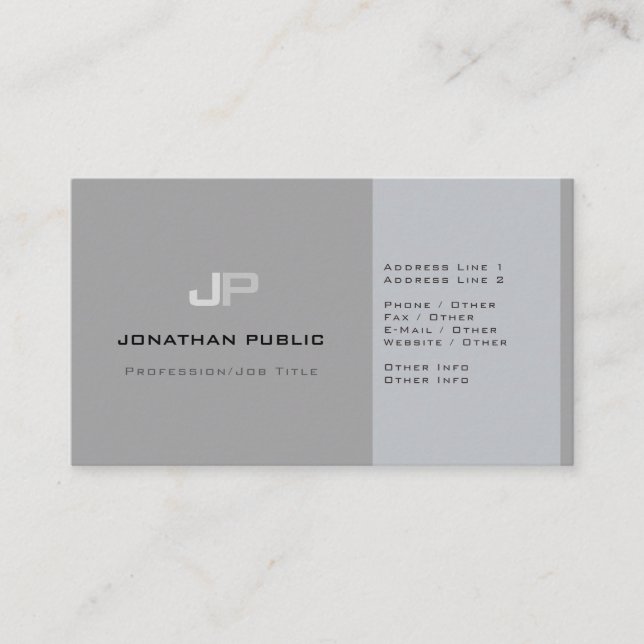 Modern Professionell Monogram Plain Elegant Grått Visitkort (Framsida)