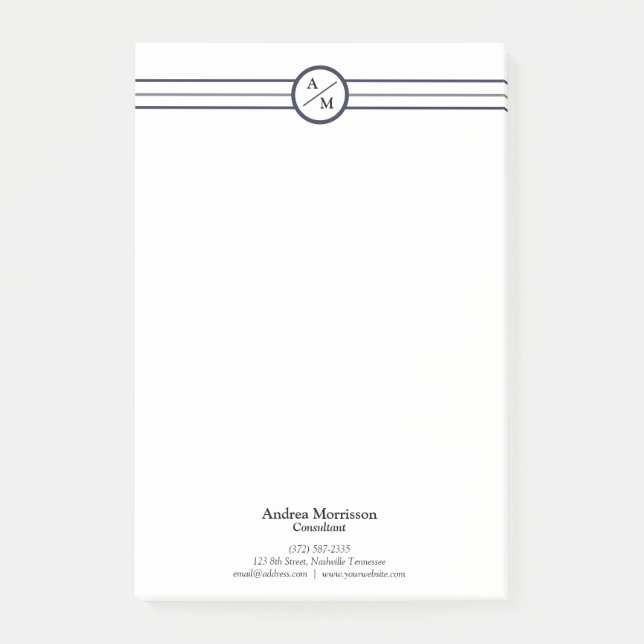 Modern Professionell Monogram Post-it Block (Framsida)